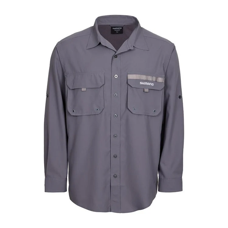 SHIMANO Mens Vented Fishing Shirts - Grey - Image 2
